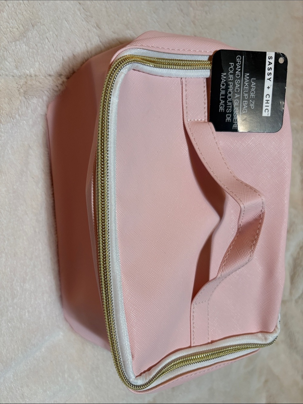 Large Pink Makeup/Carry Bag with Handle All around zip - Picture 3 of 3
